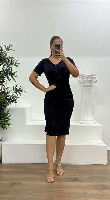 Black Glittery Midi Length Plus Size Evening Dress