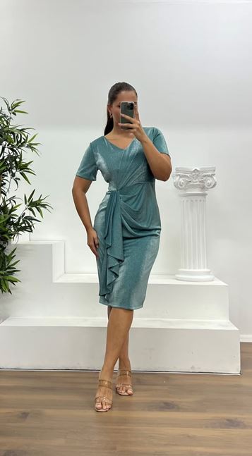 Cagla Glittery Midi Length Plus Size Evening Dress