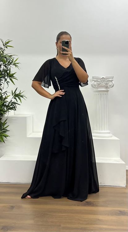 Black Chiffon Plus Size Evening Dress