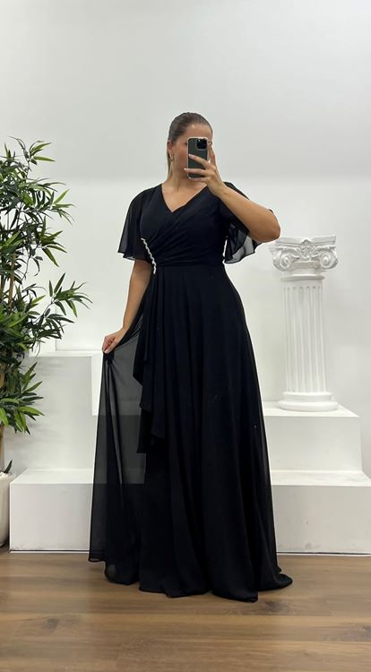 Black Chiffon Plus Size Evening Dress