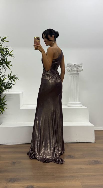 Bakır Tek Omuz Abiye Elbise