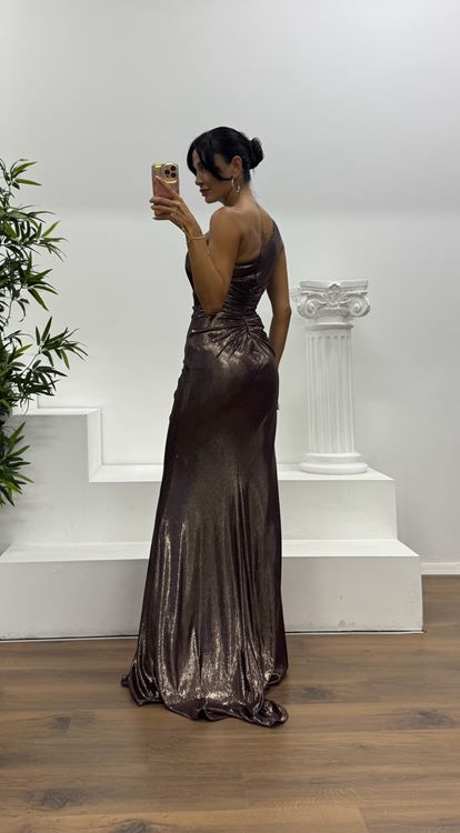 Bakır Tek Omuz Abiye Elbise