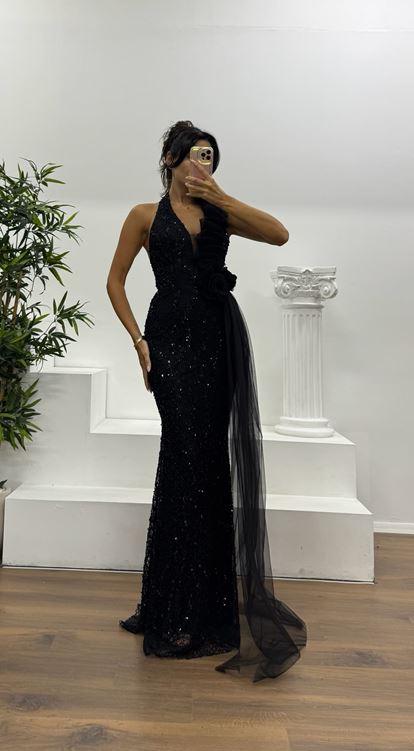 Black Halter Neck Evening Dress