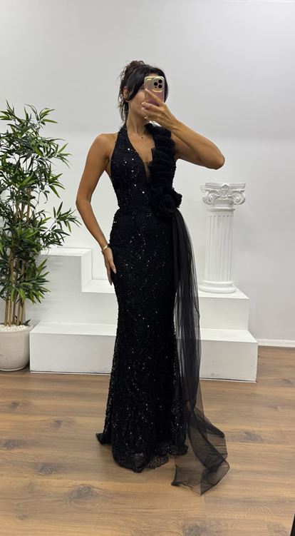 Black Halter Neck Evening Dress