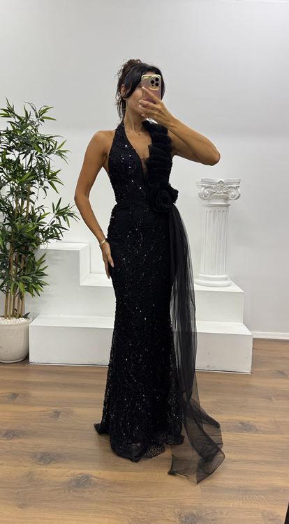 Black Halter Neck Evening Dress