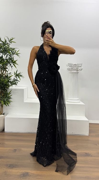 Black Halter Neck Evening Dress