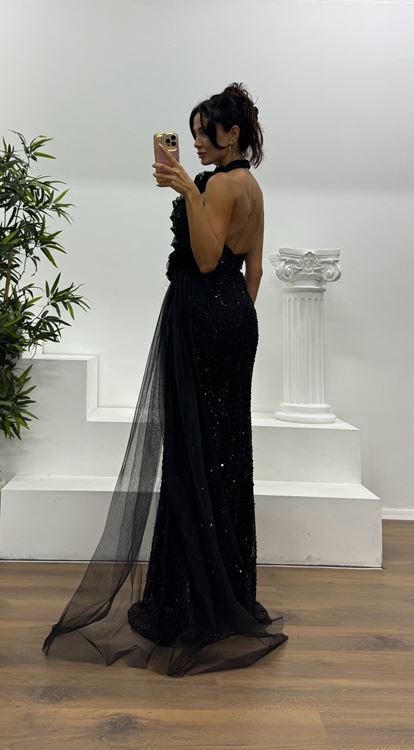 Black Halter Neck Evening Dress