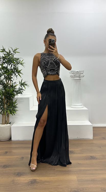 Black Chiffon Skirt Bustier Suit Evening Dress