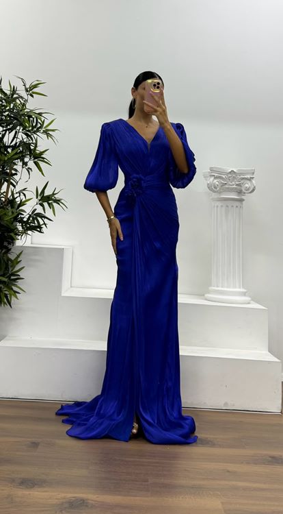 Saks Balloon Sleeve Evening Dress