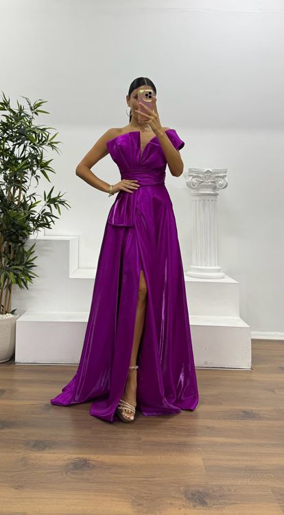 Fuchsia One-Shoulder Puffy Evening Dress