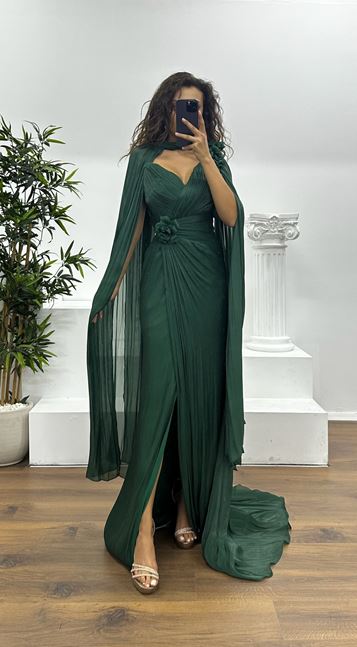 Emerald Flower Detail Chiffon Evening Dress