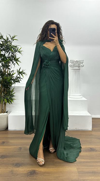 Emerald Flower Detail Chiffon Evening Dress