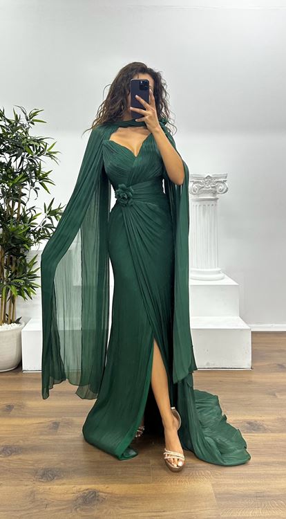 Emerald Flower Detail Chiffon Evening Dress