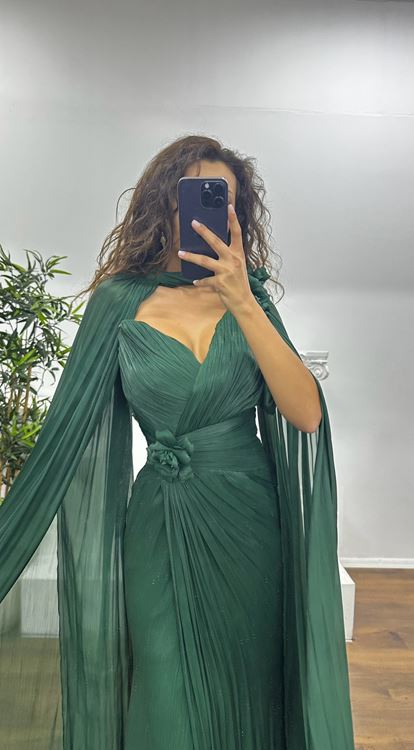 Emerald Flower Detail Chiffon Evening Dress