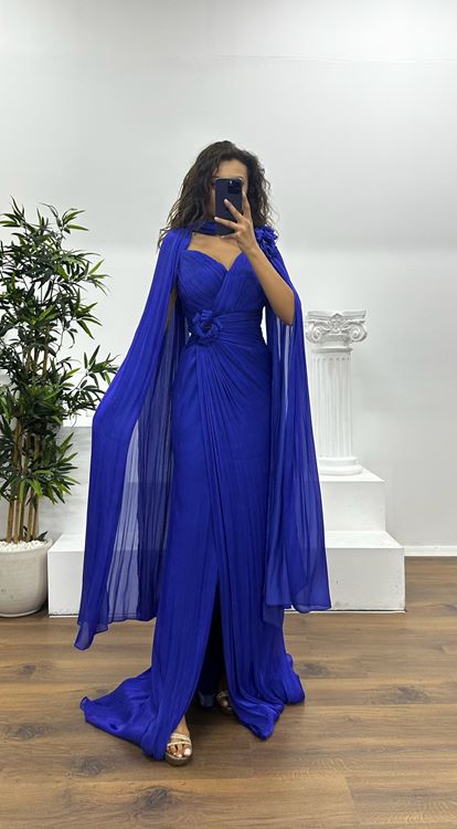 Saxe Flower Detail Chiffon Evening Dress