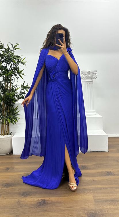 Saxe Flower Detail Chiffon Evening Dress