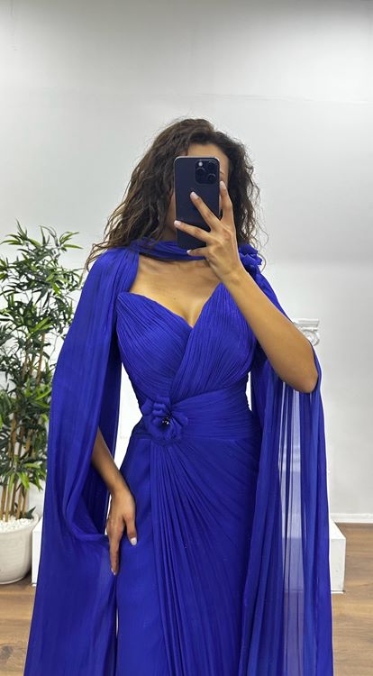 Saxe Flower Detail Chiffon Evening Dress