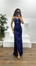 Lacivert Taş Detay Saten Abiye Elbise