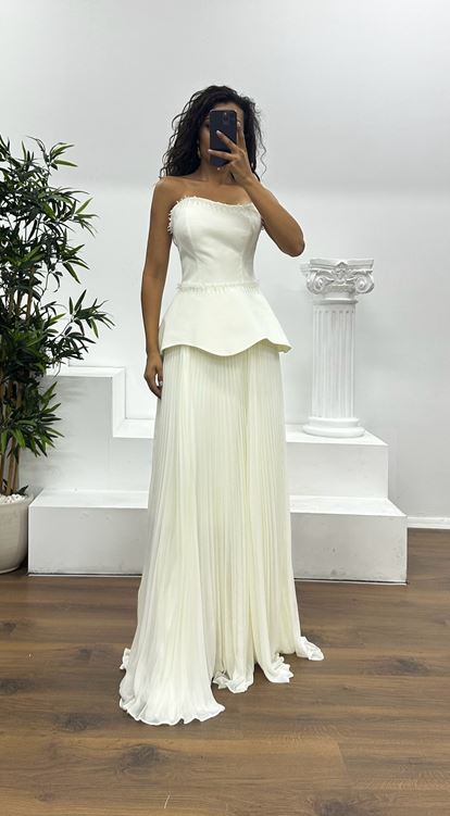 Strapless Pleated Evening Dress