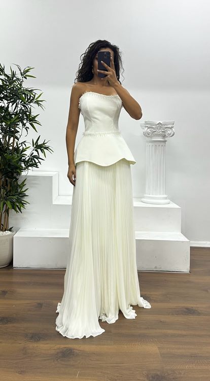 Strapless Pleated Evening Dress
