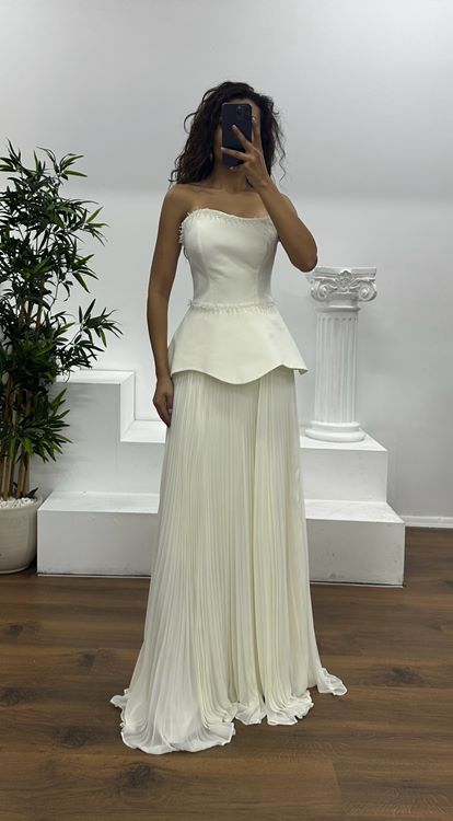 Strapless Pleated Evening Dress