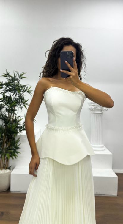 Strapless Pleated Evening Dress