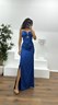 İndigo Taş Detay Saten Abiye Elbise