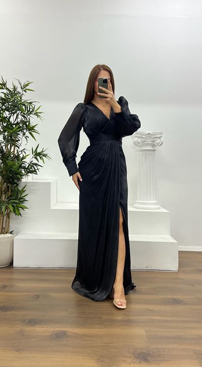 Abito da sera nero a pieghe con scollo a V  taglie forti 