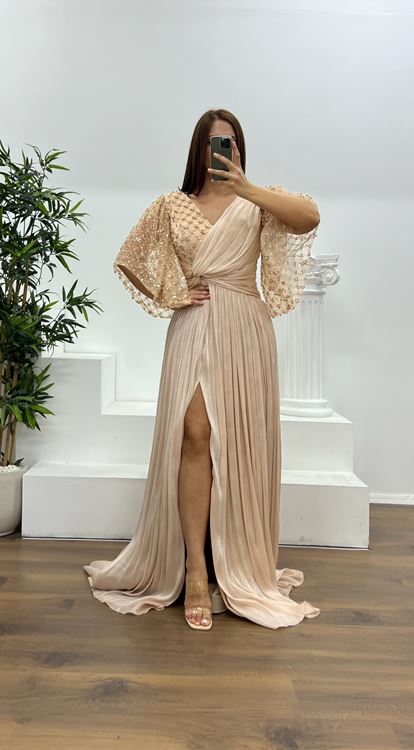 Gold Embroidery Detail Plus Size Evening Dress
