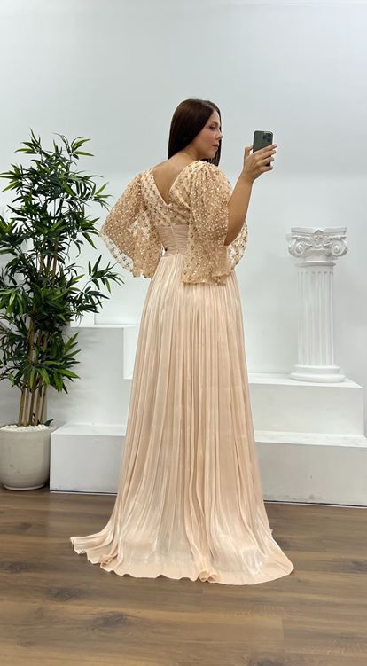 Gold Embroidery Detail Plus Size Evening Dress