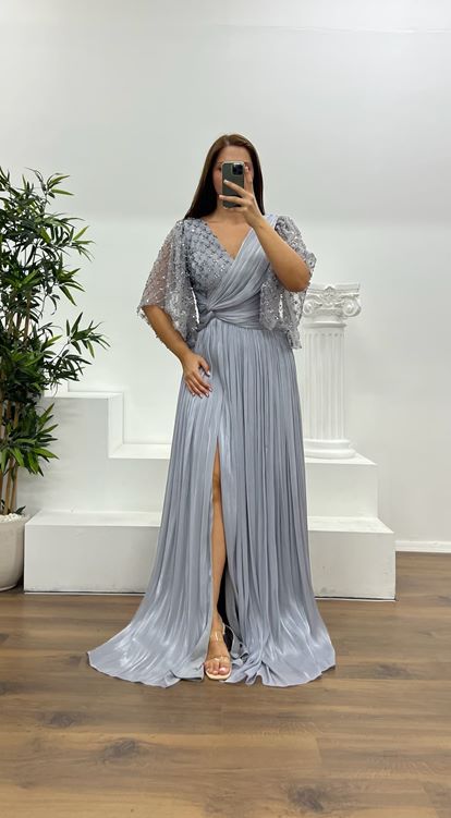 Anthracite Detail Plus Size Evening Dress