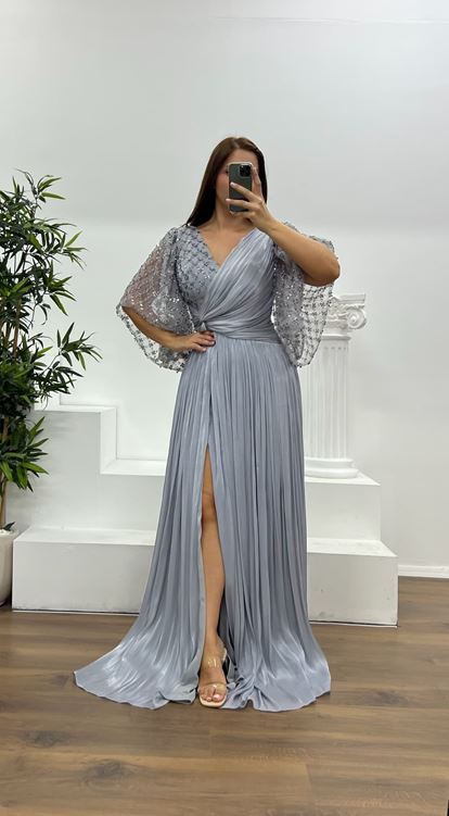 Anthracite Detail Plus Size Evening Dress