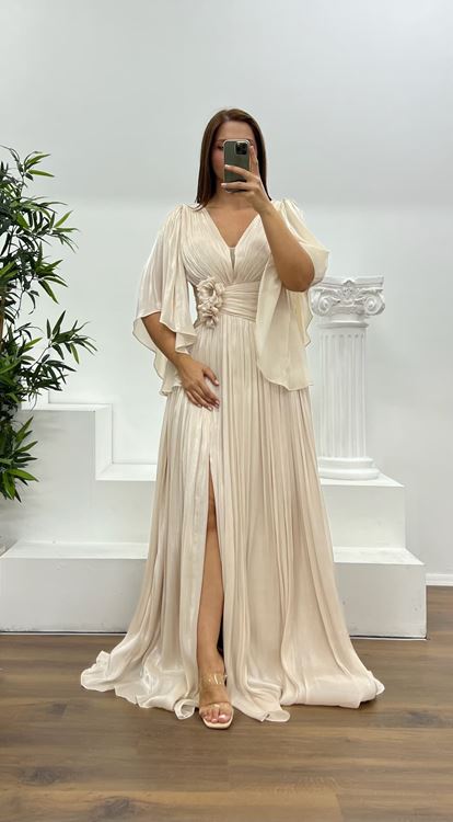 Abito da sera taglie forti con scollo a V  dettaglio in vita e pieghe