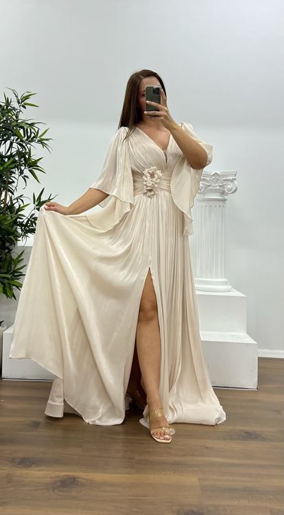 Abito da sera taglie forti con scollo a V  dettaglio in vita e pieghe