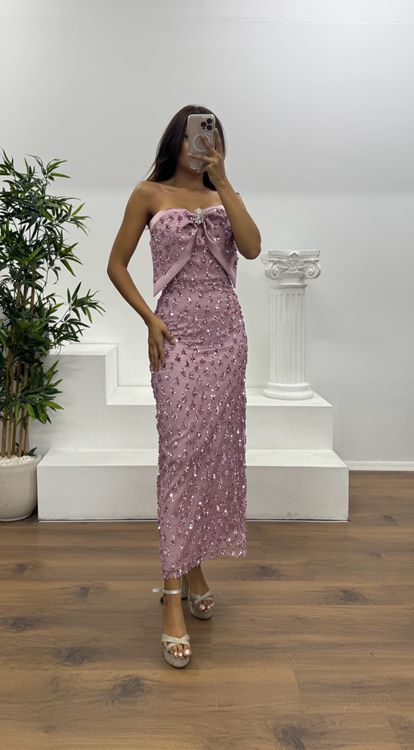 Abito da sera midi con fiocco in polvere