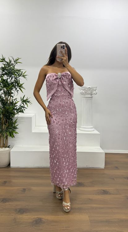Abito da sera midi con fiocco in polvere
