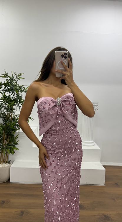 Abito da sera midi con fiocco in polvere