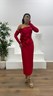 Kırmızı Straplez Eldivenli Midi Boy Abiye Elbise