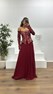 Bordo Kayık Yaka Abiye Elbise