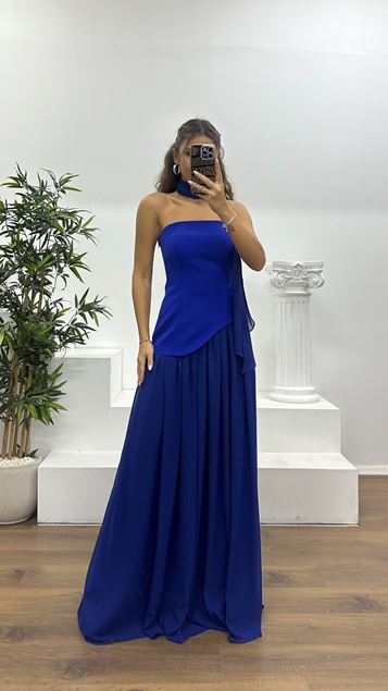 Saxe Strapless Chiffon Detail Evening Dress