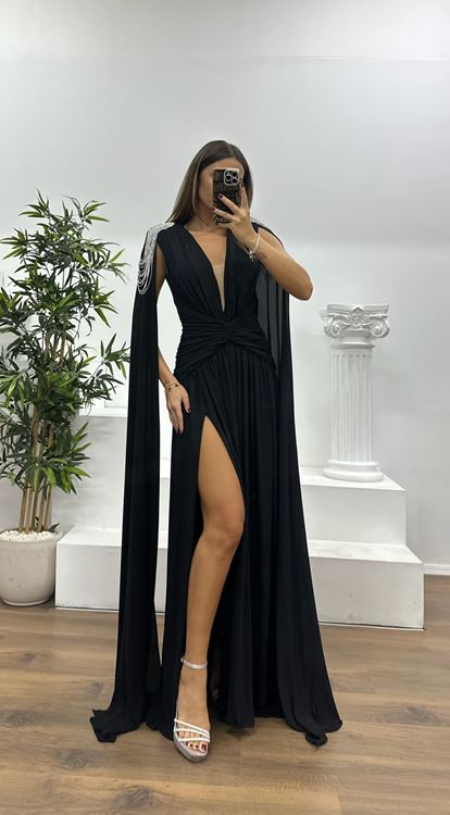 Schwarzes schulterfreies  verziertes Abendkleid