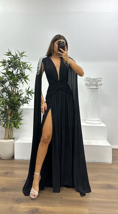 Schwarzes schulterfreies  verziertes Abendkleid