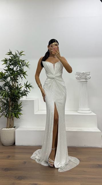 Bone Strapless Evening Dress