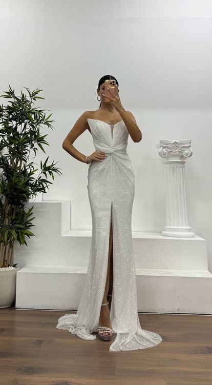 Kemik Straplez Abiye Elbise