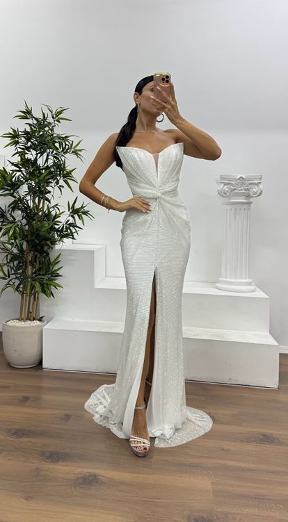 Kemik Straplez Abiye Elbise