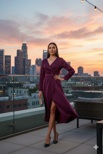 Purple Belted Evening Dress