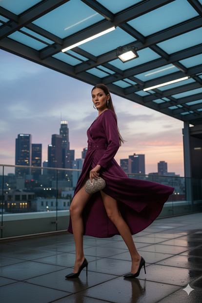 Purple Belted Evening Dress