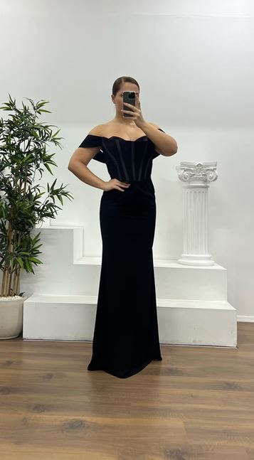 Black Strapless Plus Size Evening Dress