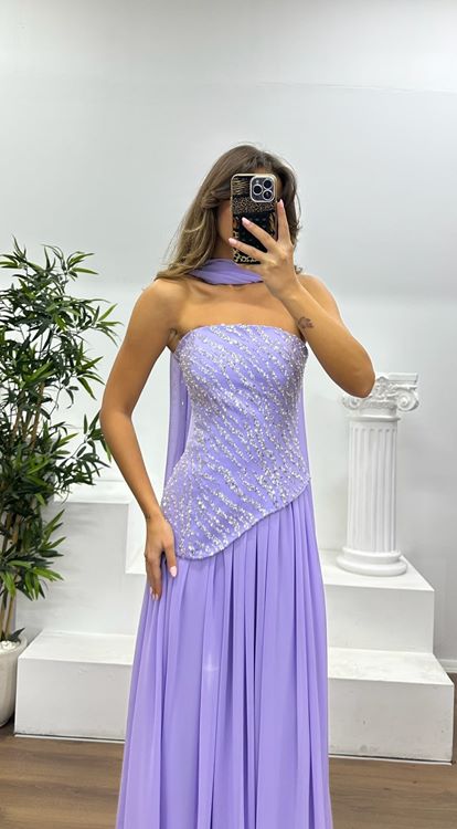 Lilac Asymmetrical Cut Strapless Evening Dress