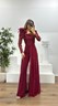 Bordo İşlemeli Abiye Elbise